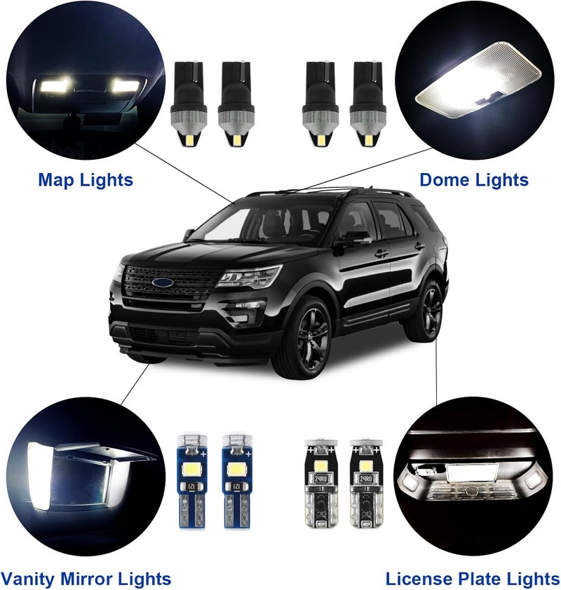 EASY EAGLE 11Pcs Car Interior Lights: Super Bright Bulbs for 2011 2012 2013 2014 2015 2016 2017 2018 2019 2020 Explorer 6000K White LED Lighting Package Kit Includes Light Accessories Install Tool - Image 2